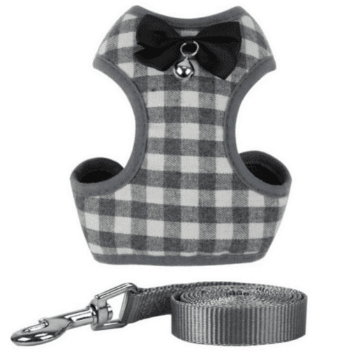 Mesh Plaid and Checkered Cat Harness With Bow - Free Leash Included! - All Pet Things - S / Gray