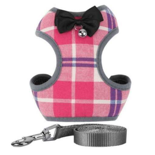 Mesh Plaid and Checkered Dog Harness With Bow - Free Leash Included! - All Pet Things - S / Pink