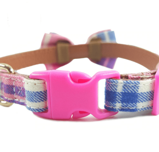 Designer Plaid Bow-tie Dog Collar - All Pet Things - Pink / M
