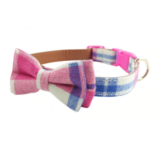 Designer Plaid Bow-tie Dog Collar - All Pet Things - Pink / S