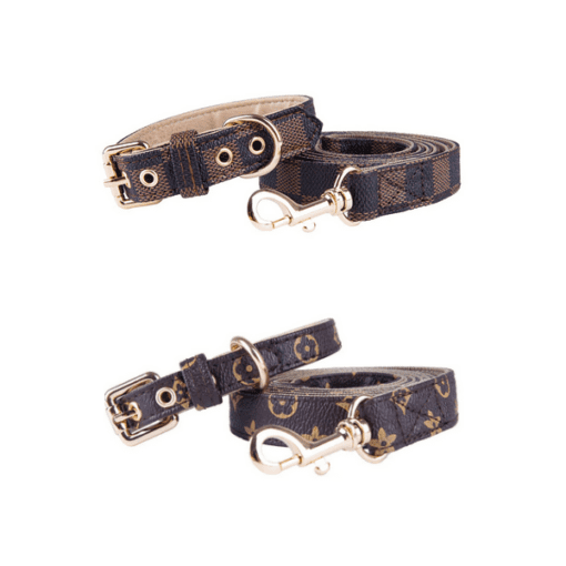 Louis Pawtton Collar and Leash Set - Trendy Monogram and Lattice Designs - All Pet Things -