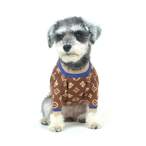 Louis Pawtton Brown and Tan Monogram Sweater - All Pet Things - S