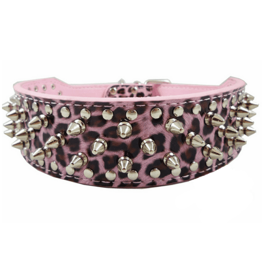 Silver Studded Dog Collar - All Pet Things - Pink Leopard / XS
