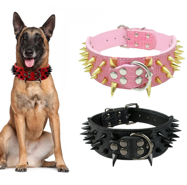 Sharp Spiked Dog Collar - All Pet Things - S / Pink with Gold Spikes