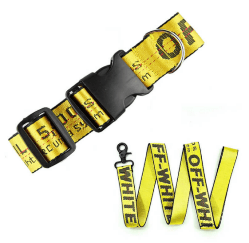 Woof Yellow and Black Designer Collar and Leash Set - All Pet Things - S